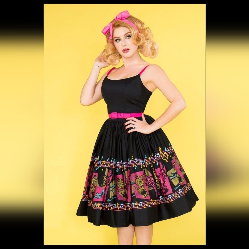 Pinup Couture Jenny Dress in Music Border Print, VGUC, Size S